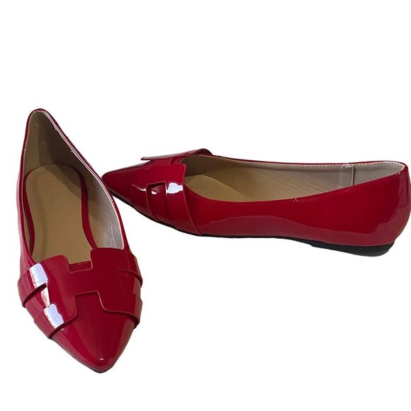 Wild Diva Women's Geometric Design Slip-On Patent PU Pointed Toe Ballet Flats - Picture 3 of 7